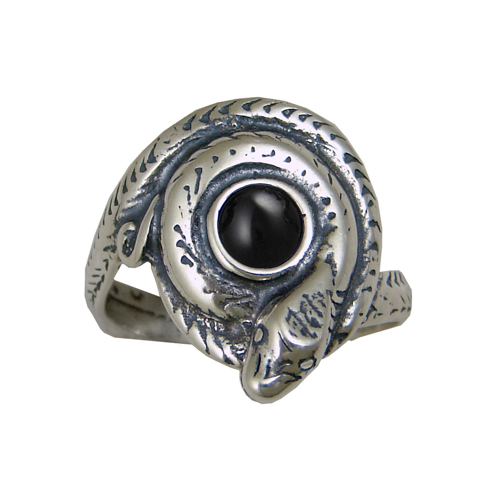 Sterling Silver Snake Ring With Black Onyx Size 10